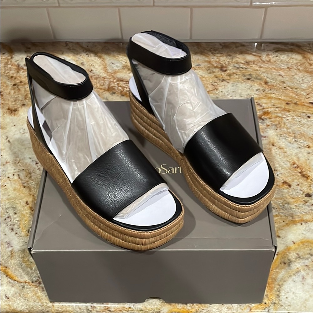 Franco Sarto Black Leather Platform Sandals